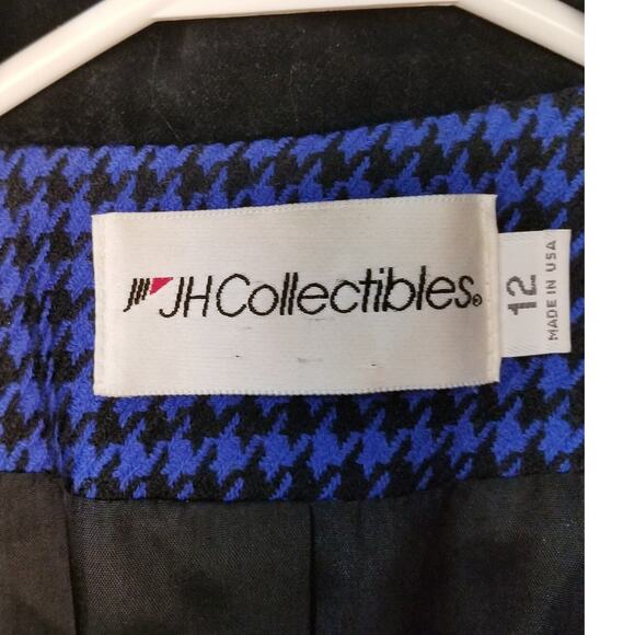 VTG-JH Collectibles Women's Blue/Black Houndstooth Long Sleeve Wool Blazer Sz 12 - Picture 9 of 12